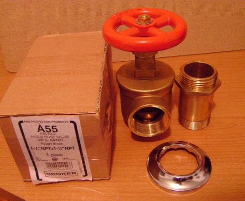 Brass croker fire hose valve a55 female to female 1.5&#034; with 1.5&#034; pin rack nipple for sale