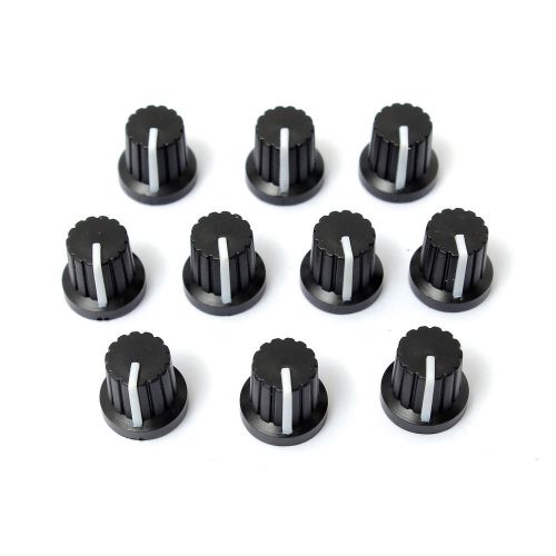10pcs plastic black 6mm potentiometer hole threaded knurled rotary knobs cap new for sale