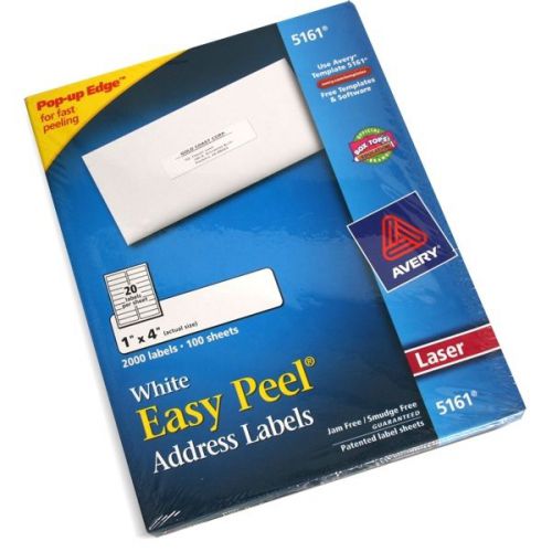 Lot of 2 Avery Easy Peel Address Label-1&#034;Wx4&#034;L- 2000-Laser-White-AVE5161 NEW!!