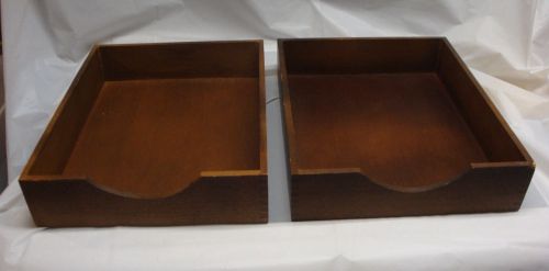 2 WOOD OFFICE PAPER TRAYS IN OUT FILE ORGANIZER