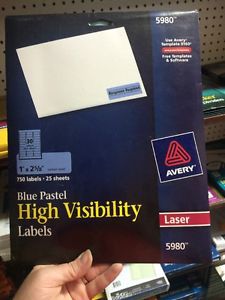 Avery 5980 High Visibility Laser Labels, 1&#034;x2-5/8&#034;, 750/PK, Blue Pastel