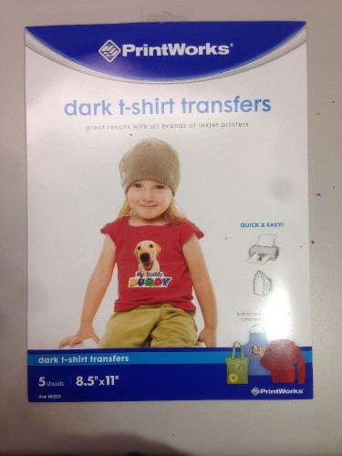 Printworks Dark T-Shirt Transfers, Inkjet, 8.5 x 11 Inch, 5 Sheets (00529) , New