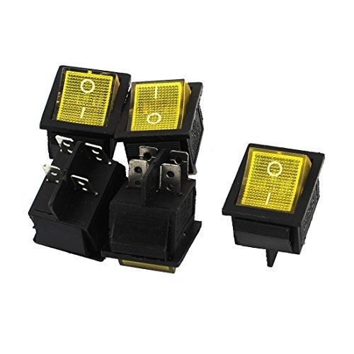 uxcell AC 250V/125V 15A/20A DPST 4Pin Solder Yellow Lamp Rocker Switches 5Pcs