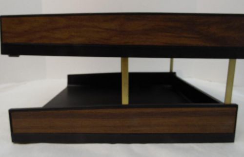 VTG ELDON 1966 BLACK WOOD GRAIN PLASTIC TWO TIER FILE TRAYS IN AND OUT BOXES