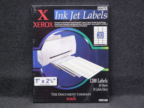 Xerox Ink Jet Labels  1&#034; x 2 5/8&#034; 1200 Labels 40 Sheets-30 Labels/Sheet #IWD100