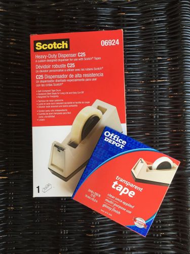 3M Scotch C-25 Heavy-Duty Weighted Beige Tape Dispenser W/ One Roll Of 1&#034; Tape