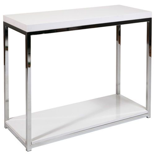 MODERN WHITE SOFA TABLE Console Office Foyer Furniture with Chrome Frame and NEW