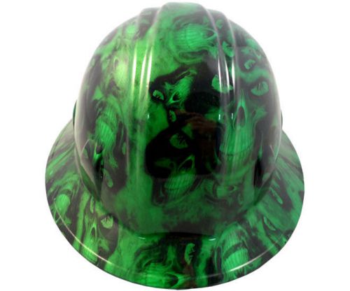 Hydro dipped full brim hard hat with ratchet suspension-hades skulls green for sale