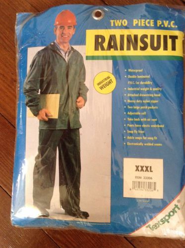 NEW TEXSPORT MENS SIZE 3XL XXXL DK GREEN INDUSTRIAL WEIGHT 2 PC RAINSUIT w HOOD