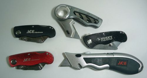 Lot of 5 Husky Ace Folding Lockback Utility Knife Box Cutter