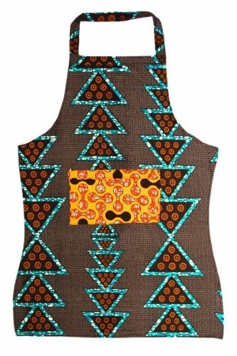 Fair Trade African Handcrafted  Apron - Aqua Triangles