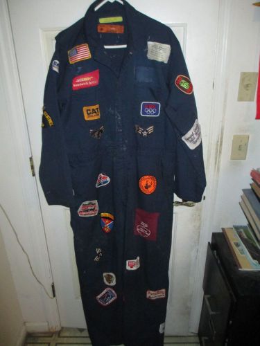 80&#039;s Era MECHANIC Blue Coverall Jumpsuit With over 45 Patches Size 46 Regular