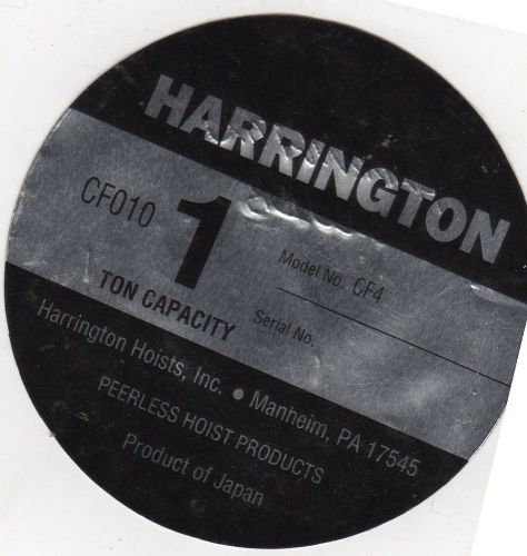 HARRINGTON CHAIN FALL CAPACITY 1 TON LABEL PART # CF800010B