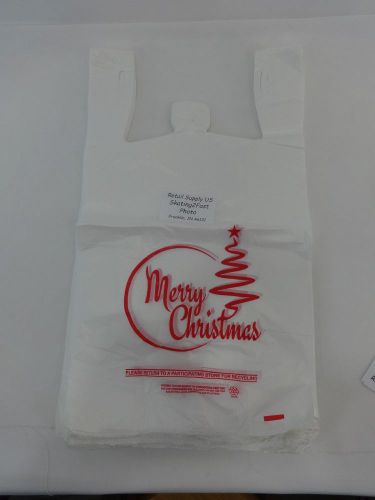 Merry christmas tree plastic t-shirt shopping bags handles  11.5&#034; x 6&#034; x 21&#034; for sale
