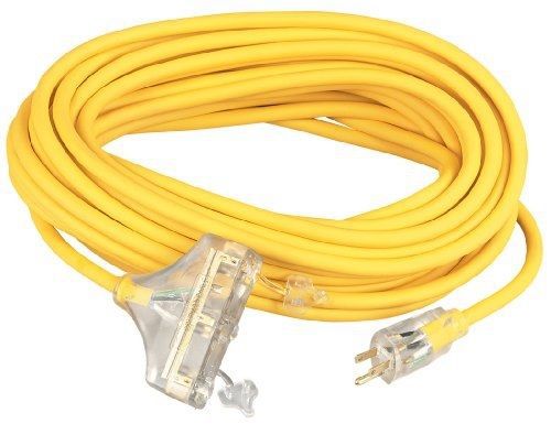 Coleman cable 04189 100-feet 12/3 multi-outlet vinyl extension cord with lighted for sale
