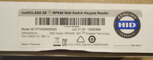 New In Box HID multiCLASS SE RPK40 Wall Switch Keypad Reader 921PTNNEK00000