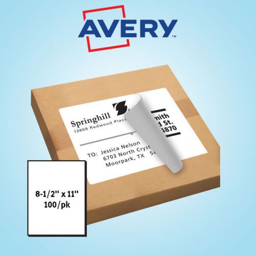 Avery inkjet mailing labels 8-1/2&#034; x 11&#034; white 100ct for sale