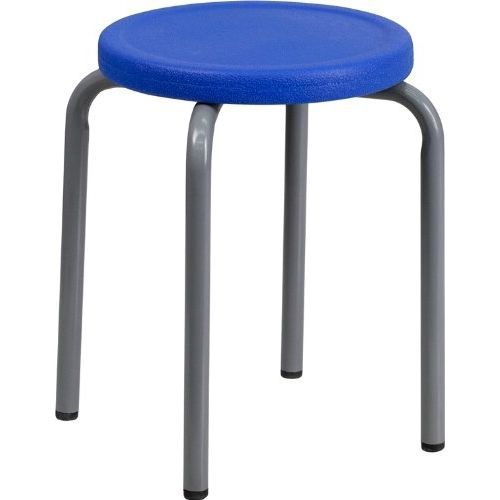 Stackable Stool With Blue Seat And Silver Powder Coated Frame