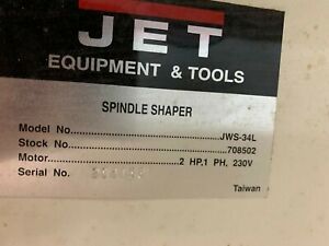 Jet 2 Hp. Jet Spindle Shaper, Model JWS-34L