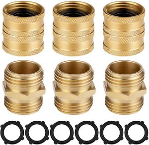 6 Pack Garden Hose Adapter, 3Pcs Male to Male  3Pcs Female to Female 3/4’’ Br