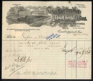 1899 Steam Engines CHARLES RIVER IRON WORKS Letterhead Kendall Cambridgeport MA