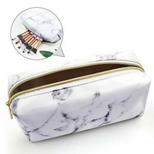 Makeup Brush Pencil Case White Marble PU Toiletry Cosmetic Bag Organizer Storage