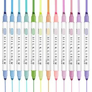 Double Highlighters Pens Assorted Colors, 12 Colors Broad and Fine Tips Highl...