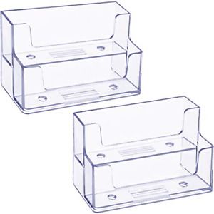Tatuo 2 Pack Clear Business Card Holder 2 Tiers Plastic Card Stand Organizer for