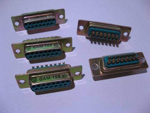 Qty 5 D-Sub 15 Pin Female Connector Solder Cup GAM-15S - NOS