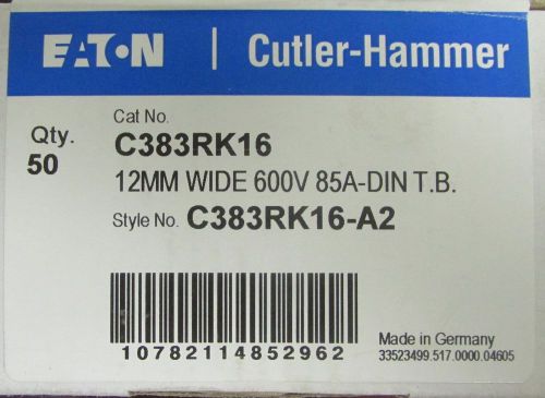 Box of (50) CUTLER HAMMER C383RK16 85A 12MM Terminal Block Weidmuller WKN 16/U