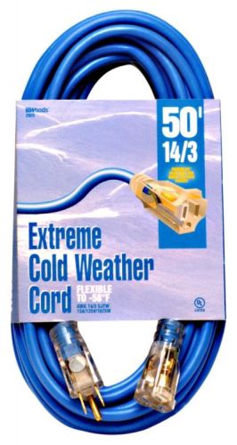 Coleman cable 2628 50ft. 14/3 outdoor extnsion cord with lightd ends cold-flex for sale