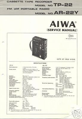AIWA ORIGINAL Service Manual TP22 AR22Y  FREE US SHIP
