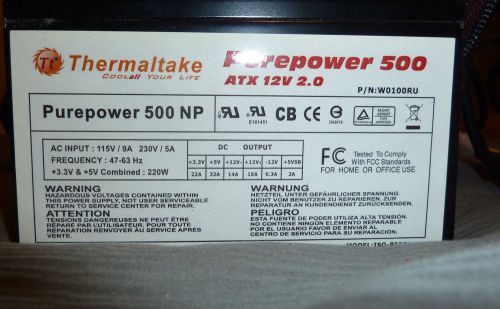 Thermaltake PurePower 500 NP W0100RU 500W Power Supply ATX 12V 2.0 *PS624