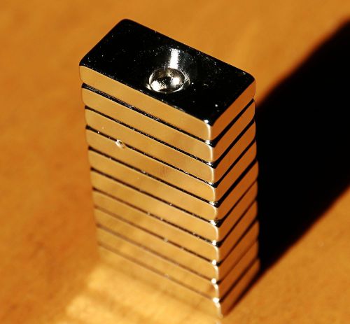 10 N52 Neo Neodymium Block Countersunk Ring Magnets 20x10x4mm Hole 4mm Craft