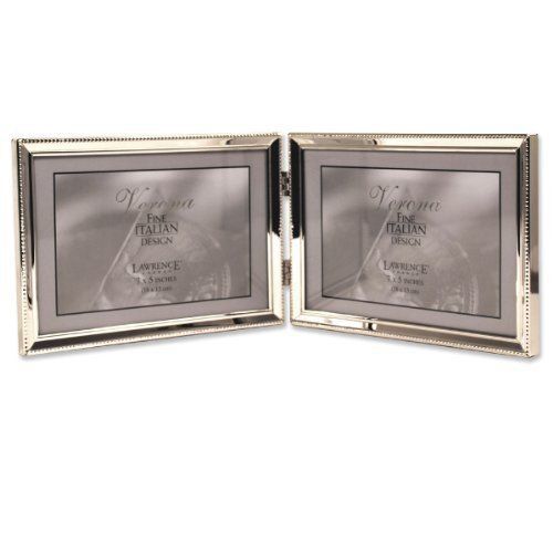Lawrence frames polished silver plate 5x7 hinged double horizontal - bead new for sale
