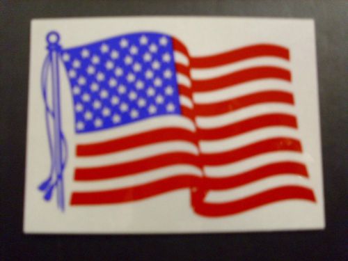 FLYING 4&#034; AMERICAN FLAG ON RECTANGLE  REFLECTIVE  DECAL STICKER