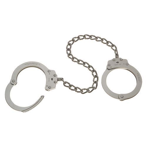 New peerless 703 4740 nickle police leg restraints shakle irons &amp; 2 cuff keys for sale