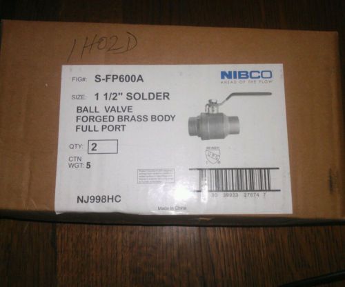Nibco s-fp600a 1 1/2&#034; solder ball valve forged brass body full port for sale