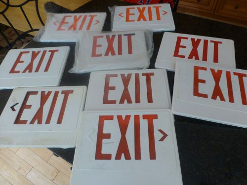 Lot of 9 exit signs covers only white &amp; red sign light up emergency all pro etc for sale