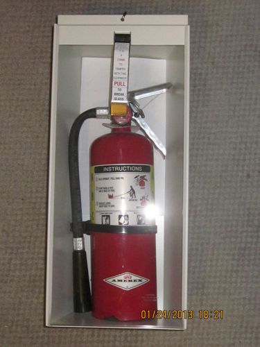 New 5-lb fire extinguisher w/ cabinet glass, lock &amp; breraker bar (complete pkg.) for sale