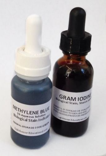 Biological stain set - gram iodine and methylene blue with droppers for sale