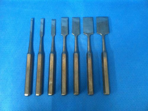 Lot of 7 Straight Hibbs Osteotomes Good Condition.