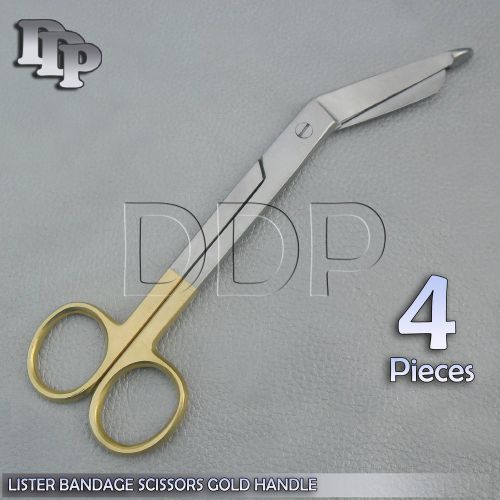 4 Lister Bandage Scissors 7.25&#034; With Gold Handles Surgical