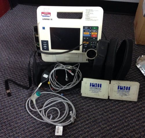 Physio-control lifepak 12 monitor defibrillator w/12 lead 2 batteries defib pads for sale