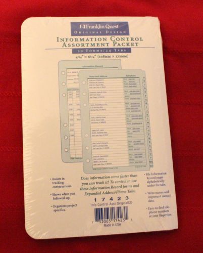 NEW Franklin Covey Day Planner Franklin Quest- Information Control Packet