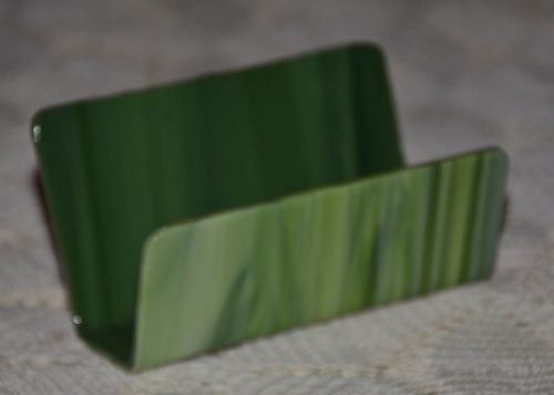 GLASS BUSINESS CARD HOLDER-ART GLASS HAND MADE ONE OF A KIND GIFT IDEA  GREENS