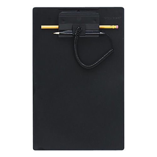 Clipboard with attached pen and spring loaded clip, letter size, black for sale