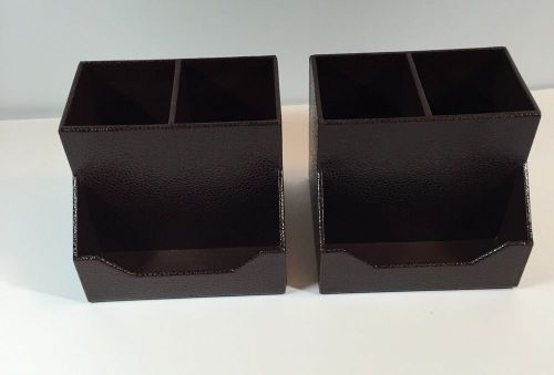 Lot of 2 Martha Stewart Home Office Avery BROWN Pencil Cup + Card Holder