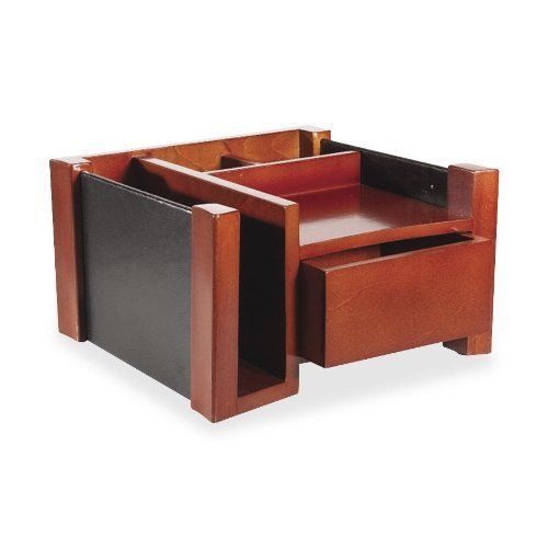 NEW Rolodex Wood and Faux Leather Desk Director, Mahogany and Black (81767)