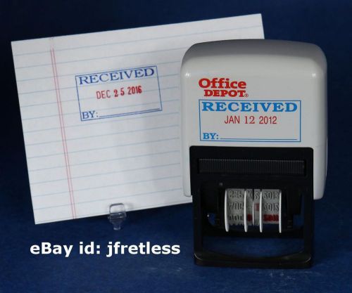Office Depot RECEIVED DATE Blue Red Pre-Inked Self-Inking Rubber Stamp FREE SHIP